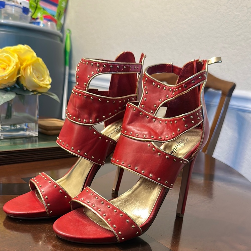 Paprika Red Stiletto Heels with Strappy Design
